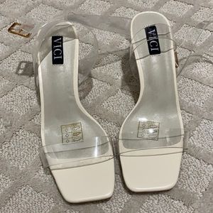 Brand new Vici acrylic heel ankle wrap sandal